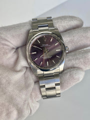Pre-Owned Rolex Oyster Perpetual 34 Red Grape Dial Stainless Steel