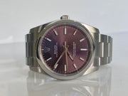 Pre-Owned Rolex Oyster Perpetual 34 Red Grape Dial Stainless Steel