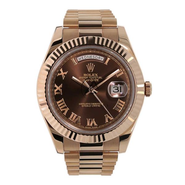 Pre-Owned Rolex Day-Date II 18k Rose Gold with Chocolate Dial