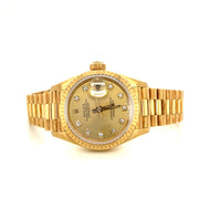 Rolex 26 mm Yellow Gold Datejust with President Band and Diamond Dial