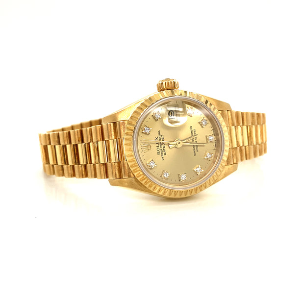Pre-Owned Rolex 26 mm Yellow Gold Datejust with President Band and Diamond Dial