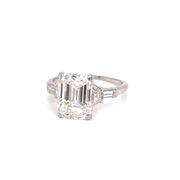 3.76 CT Emerald Cut Diamond Enagement Ring with 0.30 CTW Baguette Diamonds Set in Platinum GIA Certified