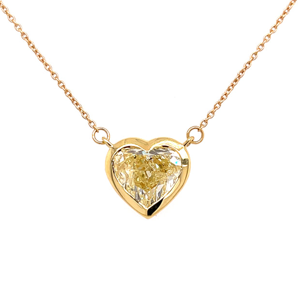 Yellow Diamond Heart Necklace 2.18 CT set in 18 KYG