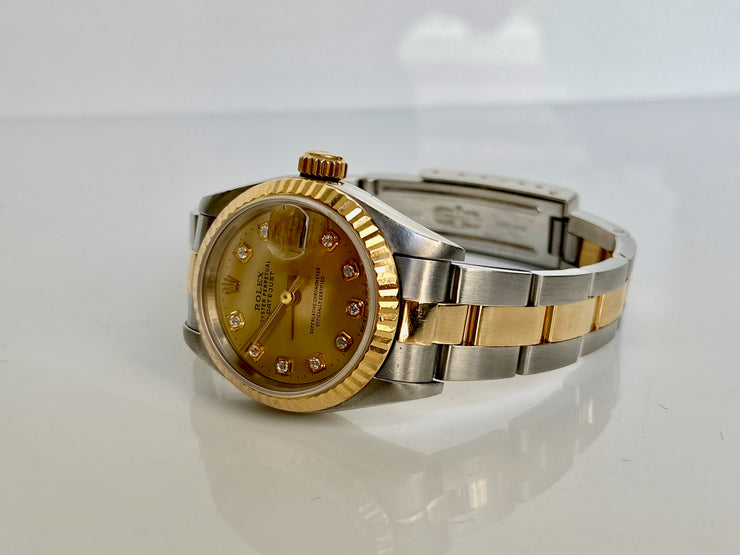 Pre-Owned Rolex Lady Datejust 26 mm Two Tone Steel and Yellow Gold Oyster with Diamond Dial