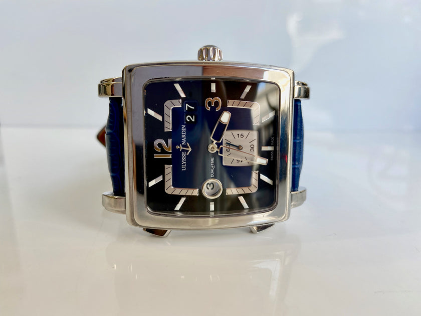 Pre Owned Ulysse Nardin Quadrato Dual Time 243 92 Date Steel Automatic Jahan Diamond Imports