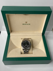 Pre-Owned Rolex Air King 40mm Oyster Perpetual Stainless Steel with Black Dial and Green Accents