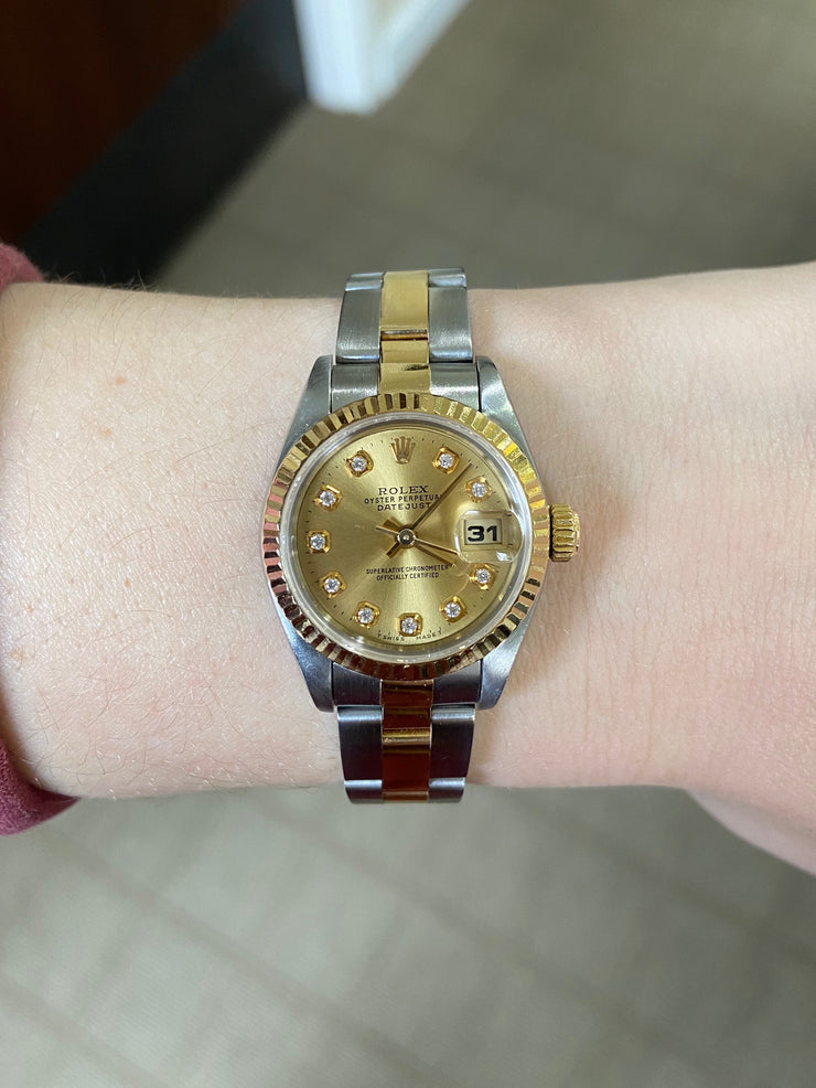 Pre-Owned Rolex Lady Datejust 26 mm Two Tone Steel and Yellow Gold Oyster with Diamond Dial