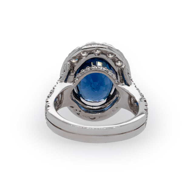 6.11 ct No heat Blue sapphire diamond halo Ring