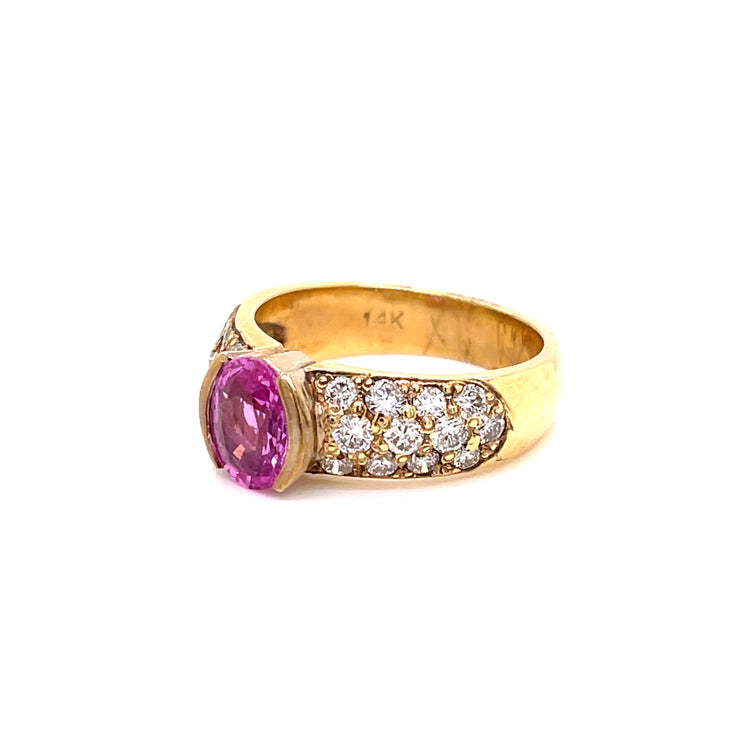 1.37 CT Pink Oval Sapphire and .96 CTW Diamond Ring Set in 14 KYG