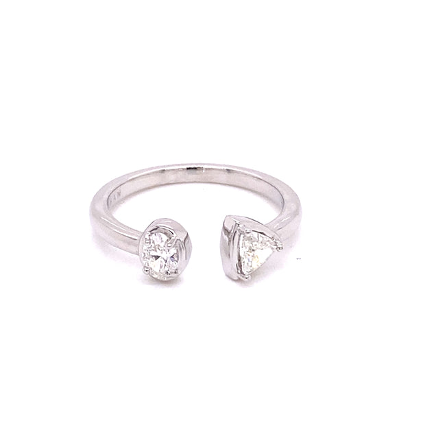0.40 CTW Oval & Trillion Cut Diamond Two-Stone Bypass ring set in 18 KWG