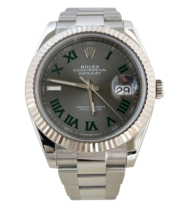 Pre-Owned Rolex Datejust 41mm Stainless Steel Wimbledon with 18k White Gold Bezel