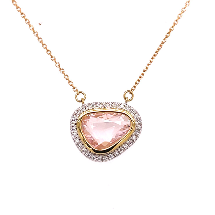 1.79 CT Sapphire 0.09 CTW Round Brilliant Cut Diamond Necklace set in 18 KWYG
