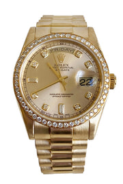 Pre-Owned Rolex Day-Date President 18k Yellow Gold with Original Diamond Dial and Original Diamond Bezel