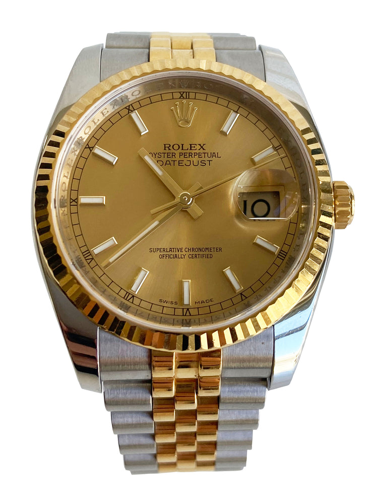 Pre-Owned Rolex Datejust Two Tone Champagne Stick Dial 36 mm