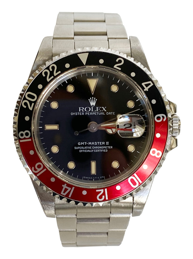 Pre-Owned Rolex GMT Master II 16710 Coke Black Red Stainless Steel 40mm Watch