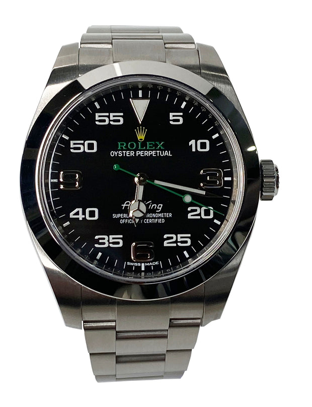 Pre-Owned Rolex Air King 40mm Oyster Perpetual Stainless Steel with Black Dial and Green Accents