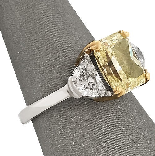 Fancy Yellow Radiant Diamond Ring with Half Moon Diamonds