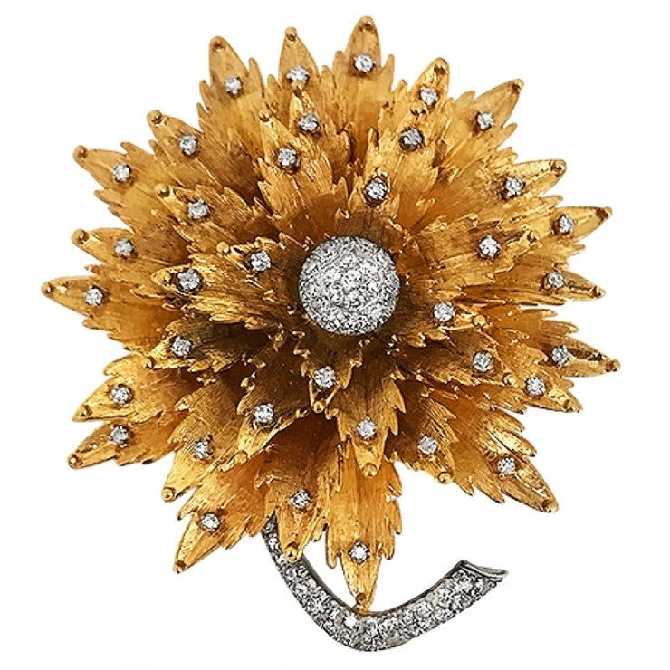 Vintage two tone gold diamond flower brooch