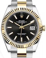 Pre-Owned Rolex Datejust 41mm Two Tone Oyster Perpetual with Fluted Gold Bezel and Black Dial