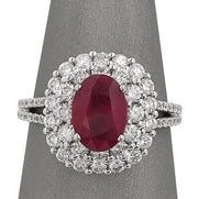 2.00 ct Ruby with 1.21cte Double Diamond Halo and Split Shank