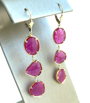 Natural 6.0 CTW Ruby Set in 18K and 14K Yellow Gold Earring Drops 2.6 in" Length