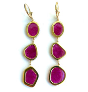 Natural 6.0 CTW Ruby Set in 18K and 14K Yellow Gold Earring Drops 2.6 in" Length