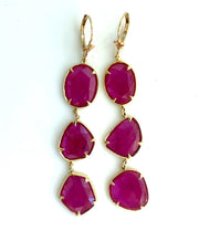 Natural 6.0 CTW Ruby Set in 18K and 14K Yellow Gold Earring Drops 2.6 in" Length