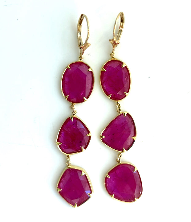 Natural 6.0 ctw ruby set in 18k and 14k yellow gold earring drops 2.6 in" length