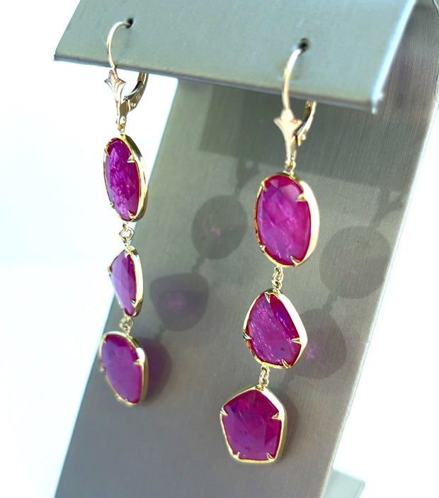 Natural 6.0 ctw ruby set in 18k and 14k yellow gold earring drops 2.6 in" length