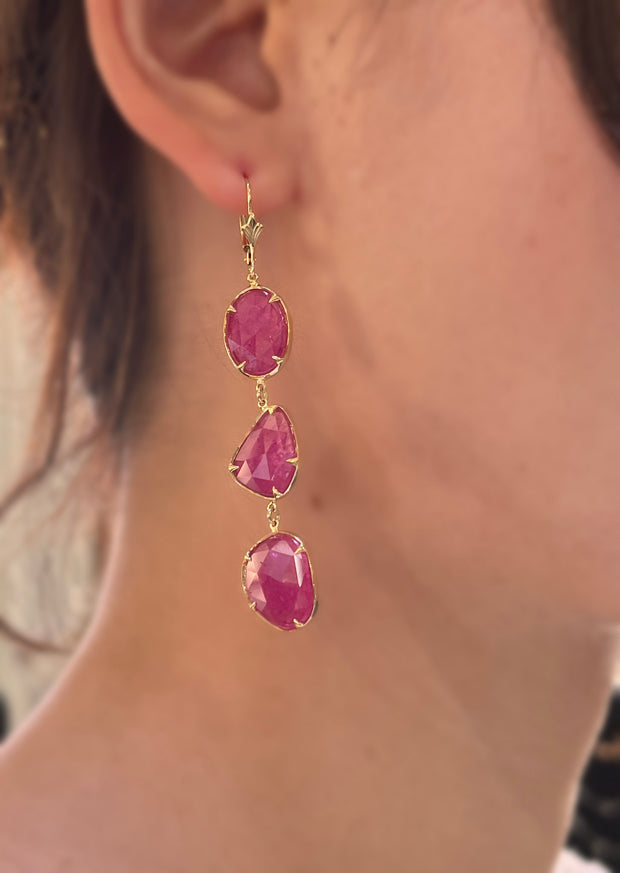 Natural 6.0 CTW Ruby Set in 18K and 14K Yellow Gold Earring Drops 2.6 in" Length