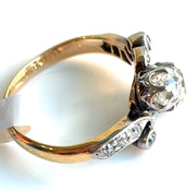 Old Rose Cut Antique Diamond Ring set in 14k tow-tone Gold size 4.5