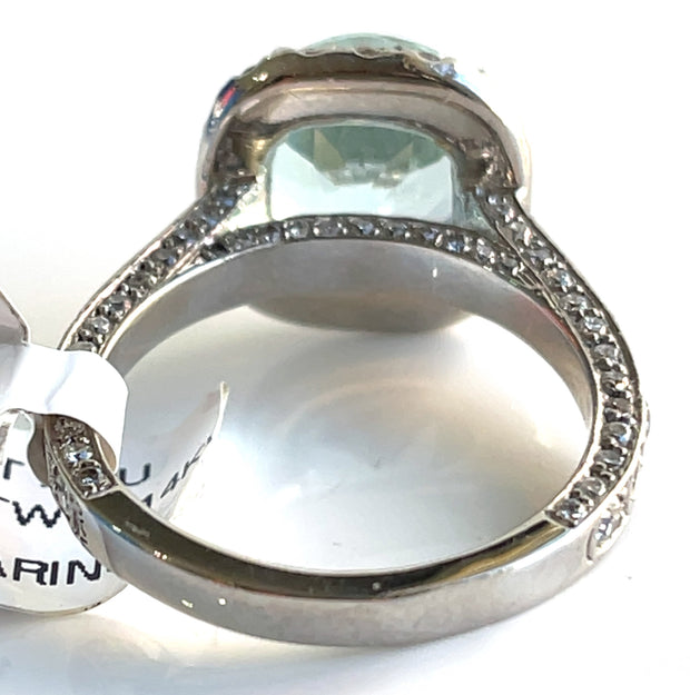 4.54ct Aquamarine & natural 1.90ctw Diamonds 14k white gold estate ring size 8