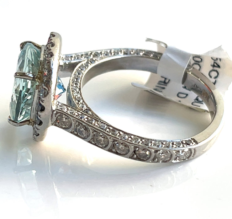 4.54ct Aquamarine & natural 1.90ctw Diamonds 14k white gold estate ring size 8