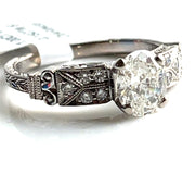 Antique 1.00 ct Oval Center Stone with 0.15 ctw  Diamond Band set in 18k White Gold ring