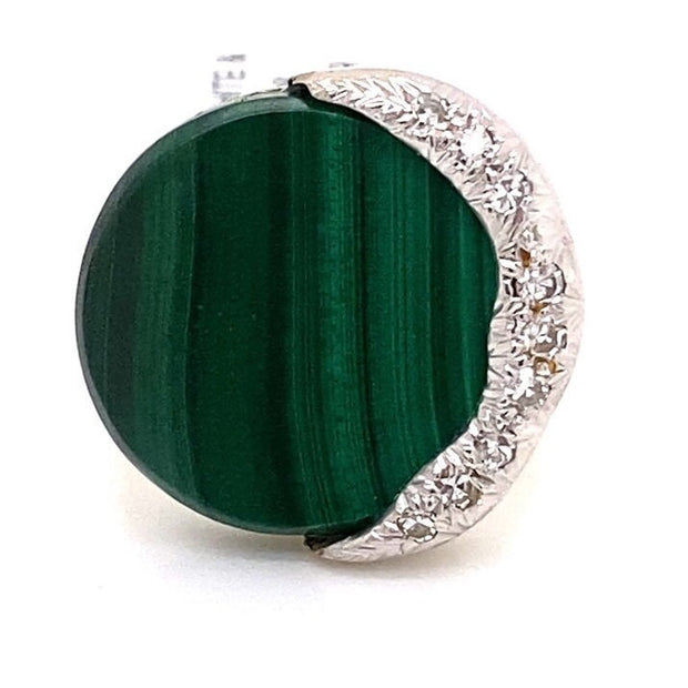 Retro Style 1960's Malachite and Diamond Ring set in 14K yellow&white gold Ring