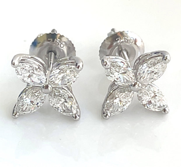 Natural 1.34 CTW Marquise Diamonds Set in 18K White Gold Earrings Stud