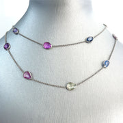 Multi Color No-Heat Sapphire 18K White Gold Necklace