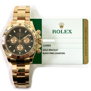 Pre-owned Rolex Daytona Cosmograph 40mm BLACK dial 18K Rose Gold Watch 116505 original BOX and Papers