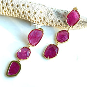 Natural 5.50 ctw ruby set in 18k and 14k yellow gold earring drops 1.95 in" length