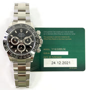 Pre-owned Rolex Daytona 116500LN watch, Oyster Perpetual, Black Dial, Stainless Steel, 40mm, with original box and papers