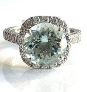 4.54ct Aquamarine & natural 1.90ctw Diamonds 14k white gold estate ring size 8