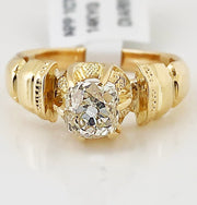 Victorian Antique old mine-cut cushion diamond 1.0 ct 14k yellow gold ring 6.0