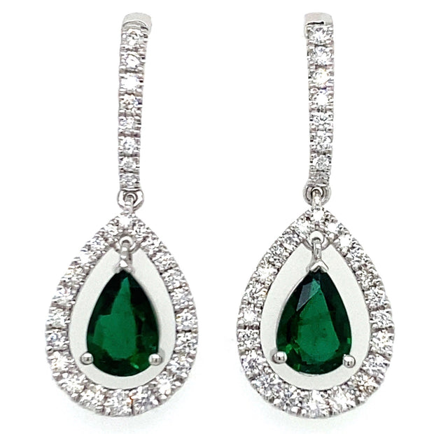 1.03 ctw Pear Shaped Emeralds with 0.46 ctw Diamonds set in 18k White Gold