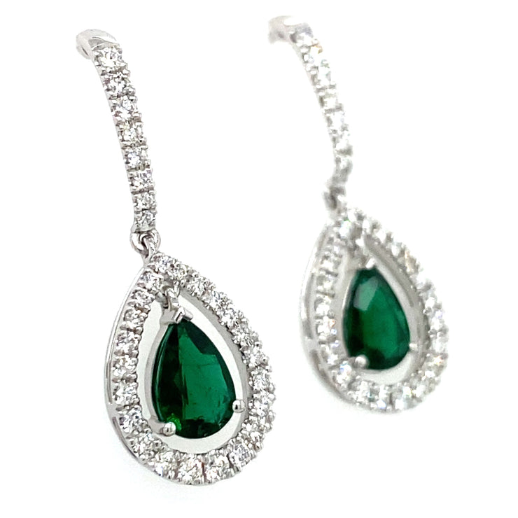 1.03 CTW Pear Shaped Emeralds with 0.46 CTW Diamonds set in 18K White Gold