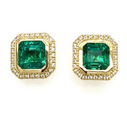 1.83 ctw Green Emeralds with 0.10 ctw Diamond Halo Stud Earrings