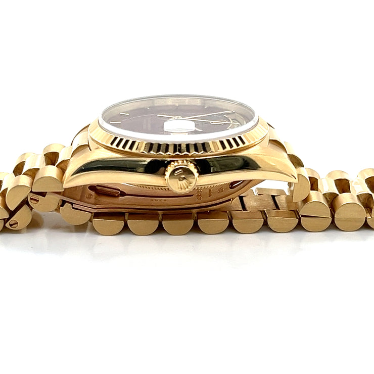 Rolex DayDate 36mm President L Series Yellow Gold - Burl Wood Dial