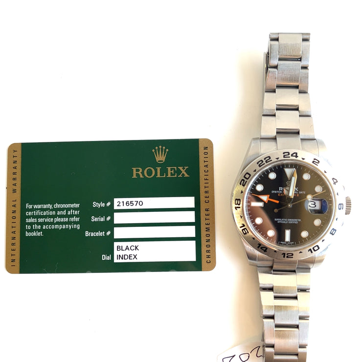 Pre-owned ROLEX Oyster perpetual Date Explorer II Model216570 black index with card