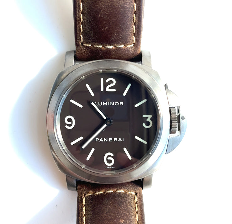 Pre-owned Panerai Luminor Brown dial Titanium Man Watch Pam 00055 op-6535 with original Box & Papers