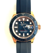 Pre-owned Rolex Yacht-Master 116655 Black Two-Piece Strap Black Bezel original box & papers