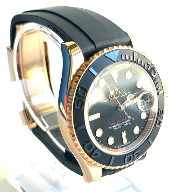 Pre-owned Rolex Yacht-Master 116655 Black Two-Piece Strap Black Bezel original box & papers